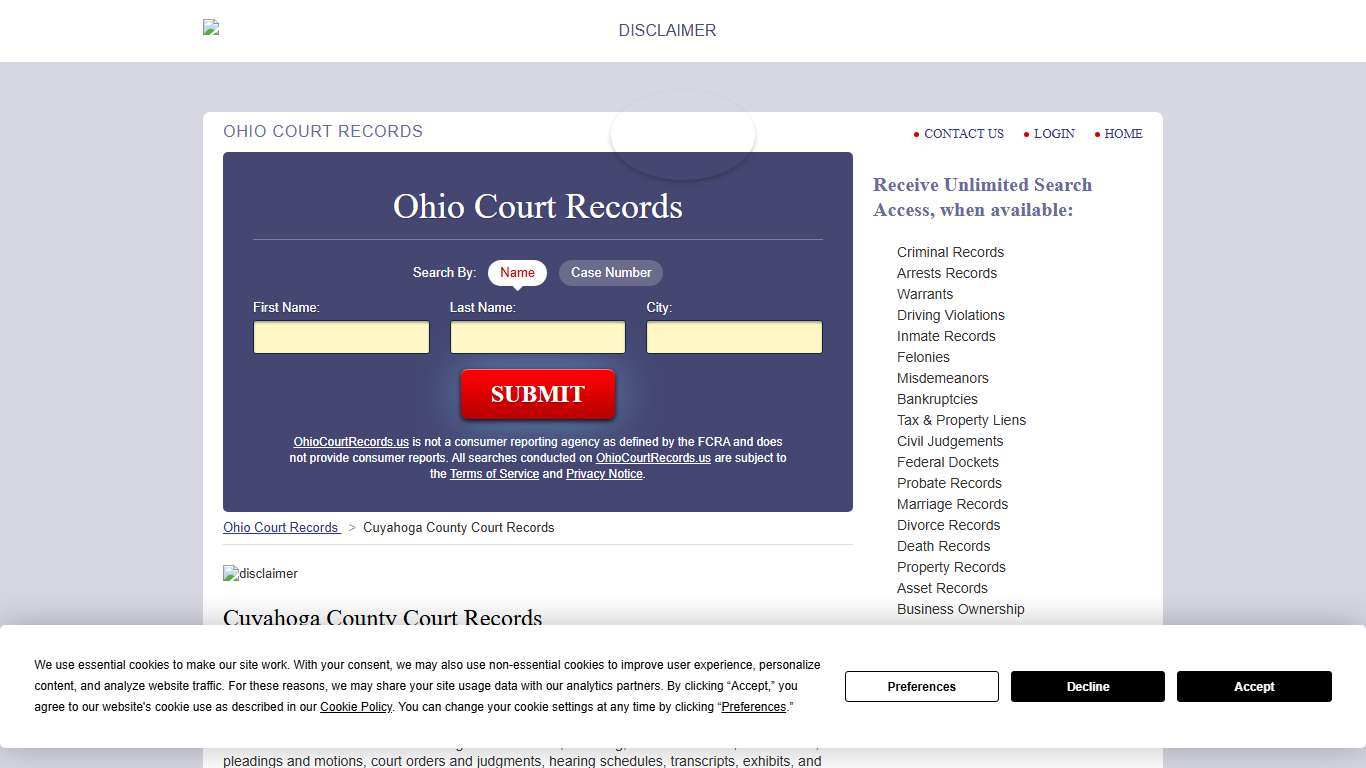 Cuyahoga County Court Records OhioCourtRecords.us