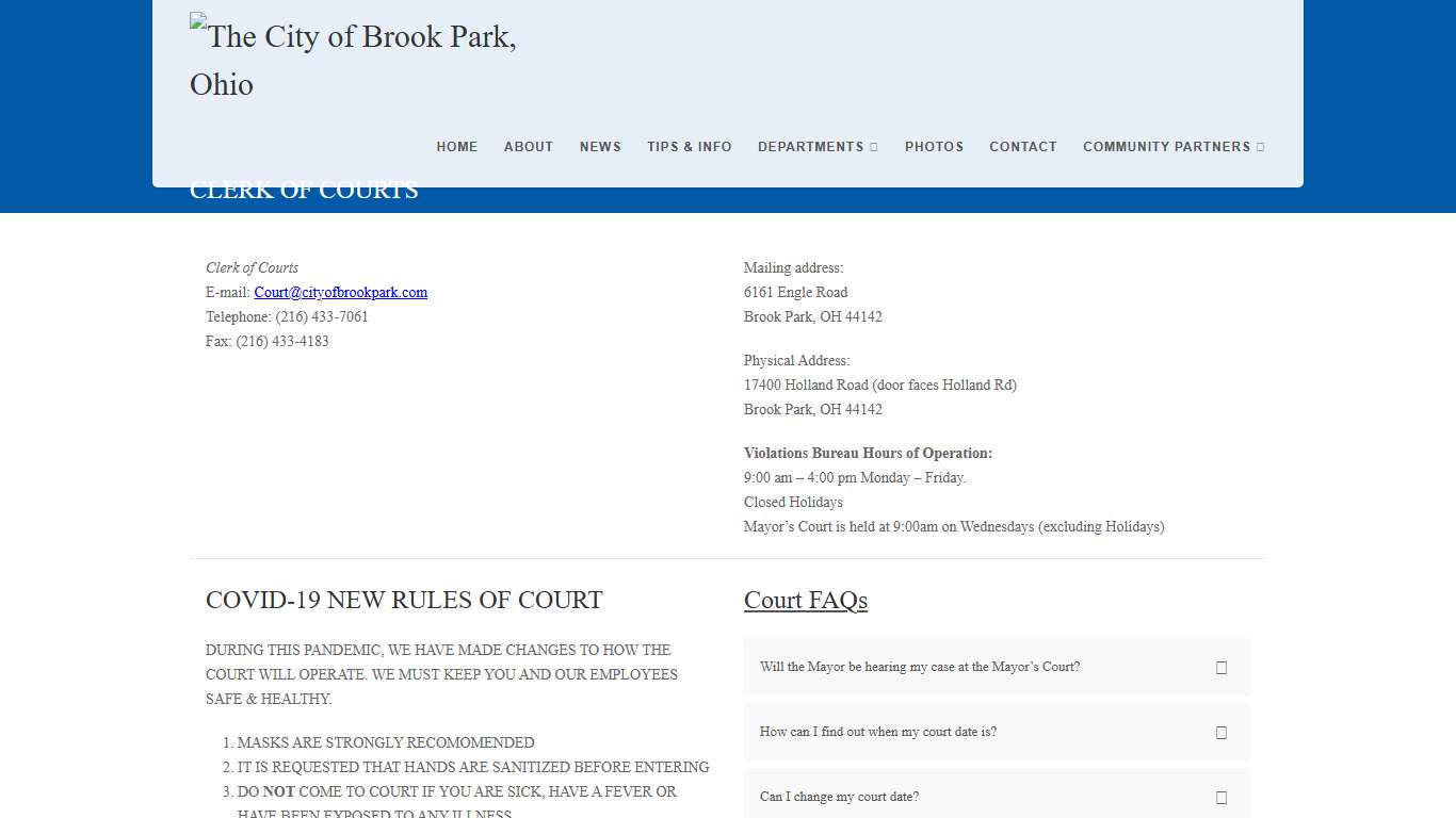 Clerk of Courts Brook Park, Ohio